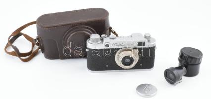 FED-2 fényképezőgép, eredeti tokjában rajta Elmar f=3,5cm 50 mm objektívvel, Leica objektív sapkával + hozzá FED kereső