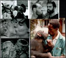 ,,Csókosok, eltérő időben készült felvételek emberekről, állatokról, amint éppen csókot adnak/kapnak, 9 db fotó, többsége modern nagyítás, 10x15 cm és 20,5x18 cm között