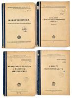 Magyar Néphadsereg híradós képzési könyvei, 4 db:  Módszertani utasítás a rádiósok kiképzéséhez.;  Tankönyv a híradó tiszthelyettes számára IV. köt.;  A rádiós harcszolgálata.;  Rádiótechnika a híradócsapat tiszthelyetteseinek tankönyve. Bp.,1952-1955,Honvédelmi Minisztérium. Kiadói papírkötések, "Szolgálati használatra!", kopott borítókkal, az egyik könyvtest elvált a borítótól, a gerinceken kis sérülésekkel.