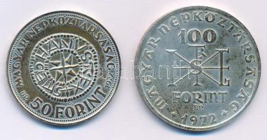 1972. 50Ft Ag + 100Ft Ag "Szent István" pár T:AU patina Adamo EM38; EM39