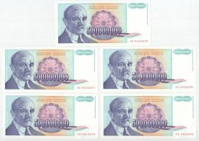 Jugoszlávia 1993. 500.000.000D (10x) sorszámkövetők "AB 4916631 - AB 4916640" T:UNC kissé ...