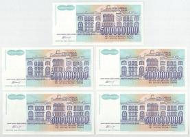 Jugoszlávia 1993. 500.000.000D (10x) sorszámkövetők "AB 4916631 - AB 4916640" T:UNC kissé ...
