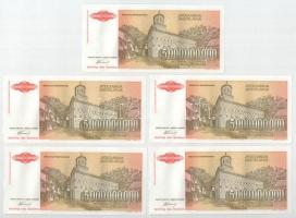 Jugoszlávia 1993. 5.000.000.000D (10x) sorszámkövetők "AA 6078221 - AA 6078230" T:AU halvá...