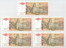 Jugoszlávia 1993. 5.000.000.000D (10x) sorszámkövetők "AA 6078221 - AA 6078230" T:AU halvá...
