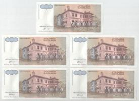 Jugoszlávia 1993. 50.000.000.000D (5x) sorszámkövetők "AA 7641996 - AA 7642000" T:AU halvá...