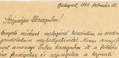 1944 József Ferenc főherceg (1895-1957) saját kézzel írt szerelmes levele, Anna szász királyi főherc...