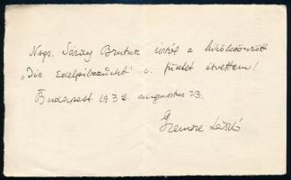 1932 Szemere László (1884-1974) ornitológus, jogász saját kézzel írt sorai Sárdy Brutus (1892-1970) festőművész, restaurátor részére, saját kezű aláírásával