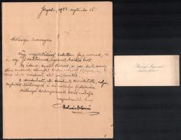 1923-1926 Dr. Kanyó Lajosné Takáts Júlia, Dr. Kanyó Lajos curiai bíró özvegyének szóló 2 db levél, é...