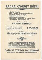 Emlék levelezőlap Szeged-ről az 1927. augusztus 15-én megtartott Országos Dalosverseny emlékére. Csillaghullás volt az éjjel.... Szövegét és zenéjét írta Radnai György - kinyitható kottás képeslap