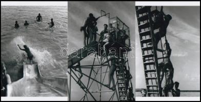 cca 1968 Csúszda a Velencei-tavon, 4 db modern nagyítás Sinka Antal (?-?) fényképész és fotóriporter hagyatékából, aki a velencei AGROKOMPLEX fotósa volt az 1960-as, 1970-es években, 15x21 cm és 15x10 cm