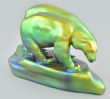 Zsolnay eozin jegesmedvék, jelzett, kis mázrepedésekkel, 20 cm, m: 13 cm