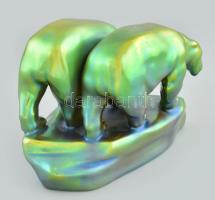 Zsolnay eozin jegesmedvék, jelzett, kis mázrepedésekkel, 20 cm, m: 13 cm