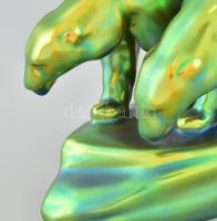 Zsolnay eozin jegesmedvék, jelzett, kis mázrepedésekkel, 20 cm, m: 13 cm