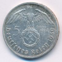 Német Harmadik Birodalom 1939B 5M Ag "Hindenburg" T:XF patina, kis ph
German Third Reich ...