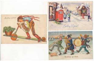 3 db RÉGI újévi üdvözlő képeslap vegyes minőségben / 3 pre-1945 New Year greeting postcards in mixed quality