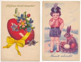 2 db RÉGI húsvéti üdvözlő képeslap vegyes minőségben / 2 pre-1945 Easter greeting postcards in mixed quality