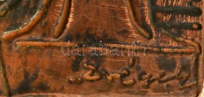 Drégely László (1932-1990): Leánykérés, 1968. Festett réz lemez fa alapon. Jelezve jobbra lent. Háto...