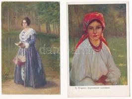 8 db régi képeslap hölgyekről vegyes minőségben / 8 pre-1945 lady postcards in mixed quality
