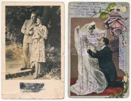 7 db RÉGI romantikus képeslap vegyes minőségben: szerelmes párok / 7 pre-1945 romantic postcards in ...
