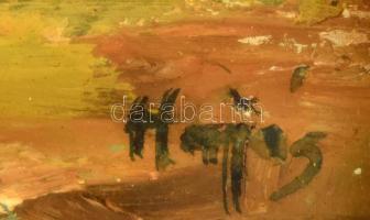 Hajós Hollanda Éva (1935-): Alföldi táj. Olaj, farost, jelzett. Dekoratív, üvegezett fakeretben, 19,...