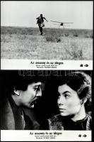 cca 1985 ,,Az asszony és az idegen" című NDK film jelenetei és szereplői, 6 db vintage produkciós filmfotó, ezüst zselatinos fotópapíron, a használatból eredő (esetleges) kisebb hibákkal, 18x21 cm