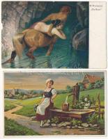 34 db RÉGI művész képeslap vegyes minőségben / 34 pre-1945 art motive postcards in mixed quality