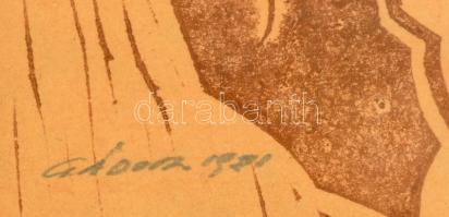 Gádor Emil (1911-1998): Csendélet. Linómetszet, papír, jelzett, üvegezett fakeretben. Hátoldalán Gád...