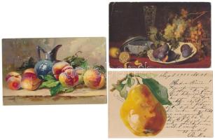 5 db RÉGI gyümölcsös motívum képeslap vegyes minőségben / 5 pre-1945 fruit motive postcards in mixed...