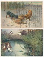 2 db RÉGI vadász motívum képeslap vegyes minőségben / 2 pre-1916 hunting motive postcards in mixed quality