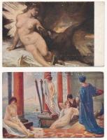 7 db RÉGI erotikus motívum képeslap vegyes minőségben / 7 pre-1945 erotic motive postcards in mixed ...