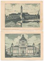 2 db RÉGI magyar irredenta propaganda képeslap Lamoss szignóval (Kiadja a Délvidéki Egyetemi és Főiskolai Hallgatók Egyesülete): Arad, Csáktornya / 2 pre-1945 Hungarian irredenta propaganda art postcards signed by Lamoss: Arad, Cakovec