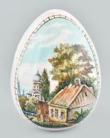 Mázas fajansz tojás, festett mintával, hibátlan, m: 13 cm