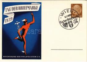 1939 Tag der Briefmarke. Reichsbund der Philatelisten E.V. / Day of the German Stamp, Philately Exhibition advertisement card. 3 Ga. + So. Stpl.