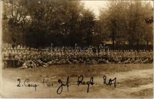 1914 2. Comp. Res. Inf. Regt. 201. / WWI German military, group of soldiers. Emil Strobel Photo-Atelier "Deutscher Kaiser" Döberitz, im Truppenübungsplatz. photo + "Reserve-Lazarett Schöningen" (EK)