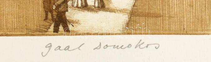 Gaál Domokos (1940-2009): Buda 1910. Rézkarc, papír, jelzett, számozott (15/100/98), üvegezett faker...