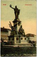 1910 Arad, Vértanú szobor, üzletek. Bloch H. kiadása / martyrs monument, statue, shops (ragasztónyomok / glue marks)