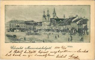 1900 Marosvásárhely, Targu Mures; Fő tér, piac / main square, market (EK)