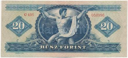 1949. 20Ft "C 495 058996" az alsó éle mentén látványos, szép nyomdai papírránccal T:F szép...