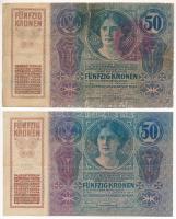 1914. 50K (2db) egyik piros "MAGYARORSZÁG" felülbélyegzéssel T:F,VG egyiken tűly., másikon...