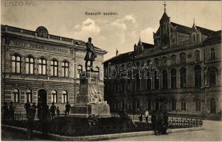 Losonc, Lucenec; Kossuth Lajos szobor, Városi polgári leányiskola. Greiner Simon kiadása / monument, statue, girls' school