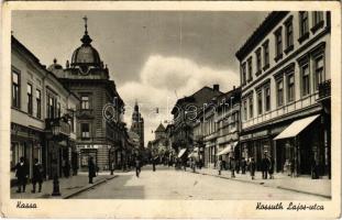 1940 Kassa, Kosice; Kossuth Lajos utca, üzletek / street view, shops (fa)