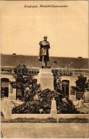 1938 Érsekújvár, Nové Zámky; Kossuth Lajos szobor, üzletek. Adler József kiadása / statue, monument, shops + 1938 Érsekújvár visszatért So. Stpl. (EB)