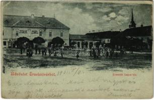 1901 Érsekújvár, Nové Zámky; Kossuth Lajos tér, Szálloda az Arany Oroszlánhoz, üzletek. Conlegner J. és fia kiadása / square, hotel, shops (EK)