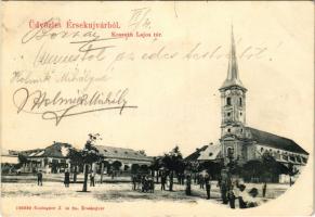 1906 Érsekújvár, Nové Zámky; Kossuth Lajos tér, templom, gyógyszertár, Conlegner J. és fia üzlete és saját kiadása / square, church, pharmacy, publishers shop (EK)