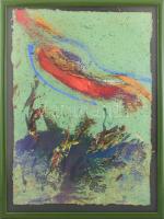 Balla Attila (1959-): Gesztusok (Cím nélkül), 1996. Olaj, homok, merített papír. Jelezve jobbra lent. Üvegezett fakeretben. 69x49 cm / oil and sand on paper, signed, framed