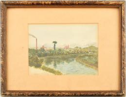 Dunst jelzéssel, XX. sz. eleje: Folyókanyar, 1905. Akvarell, papír. 13x18 cm. Üvegezett fakeretben.