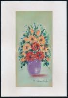 Stefan Grecu (?-?): Virágcsendélet. Pasztell, tus, papír, jelzett, paszpartuban, 20x10 cm