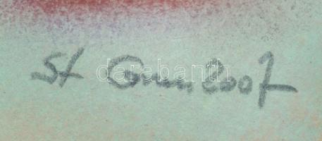 Stefan Grecu (?-?): Virágcsendélet. Pasztell, tus, papír, jelzett, paszpartuban, 20x10 cm