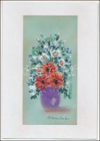 Stefan Grecu (?-?): Virágcsendélet. Pasztell, tus, papír, jelzett, paszpartuban, 20x10 cm