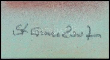 Stefan Grecu (?-?): Virágcsendélet. Pasztell, tus, papír, jelzett, paszpartuban, 20x10 cm